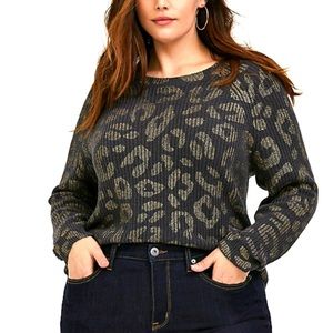 TORRID PLUS 1X LEOPARD ANIMAL GOLD FOIL PRINT PULLOVER SWEATER